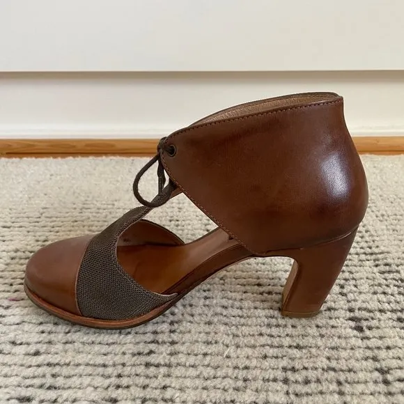 Neosens Leather Mary Janes T-strap Tie Up Brown Size EU 36