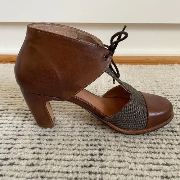 Neosens Leather Mary Janes T-strap Tie Up Brown Size EU 36