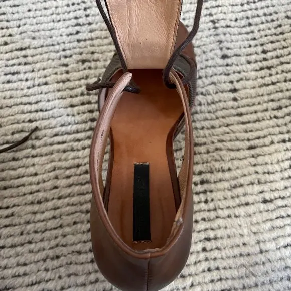 Neosens Leather Mary Janes T-strap Tie Up Brown Size EU 36