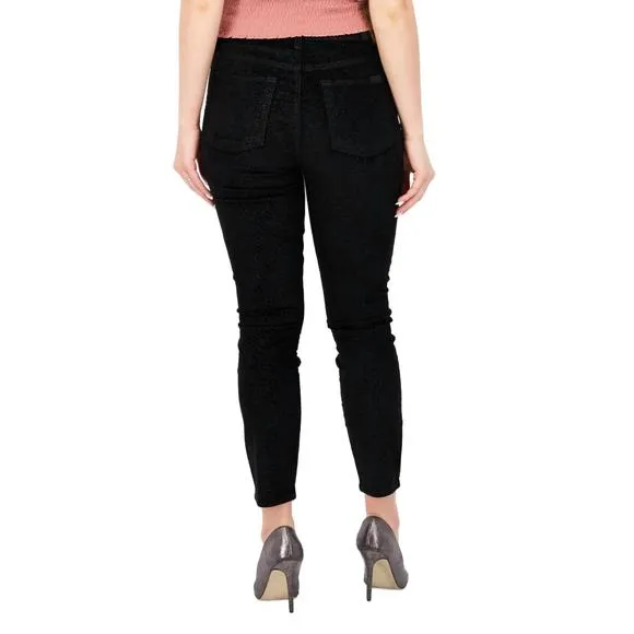 NEW 7 FOR ALL MANKIND metallic velvet ankle skinny high rise jean in black