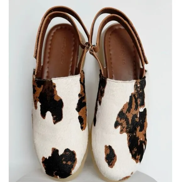 NEW AEROSOLES Wreeland Pony Hair Slingback Mule Womens 10 White Brown Wave Sole