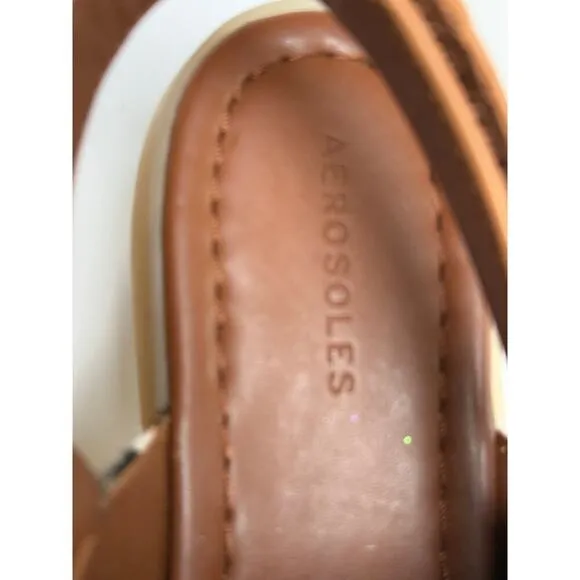 NEW AEROSOLES Wreeland Pony Hair Slingback Mule Womens 10 White Brown Wave Sole