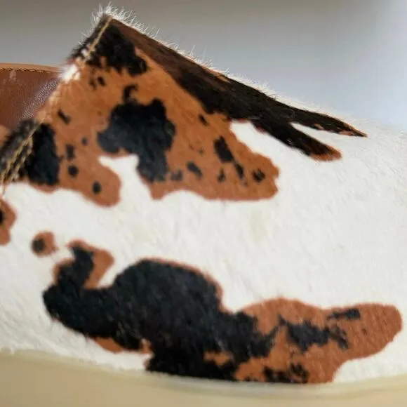 NEW AEROSOLES Wreeland Pony Hair Slingback Mule Womens 10 White Brown Wave Sole