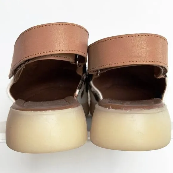 NEW AEROSOLES Wreeland Pony Hair Slingback Mule Womens 10 White Brown Wave Sole
