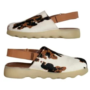 NEW AEROSOLES Wreeland Pony Hair Slingback Mule Womens 10 White Brown Wave Sole