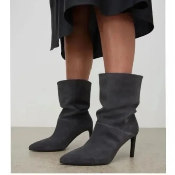 NEW All Saints Orlana Gray Suede Slouch Boots size 38 US 7.5
