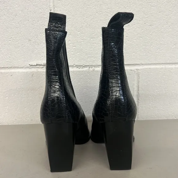 New All saints sz9 black crocodile boot pointed toe heeled textured RIA leather