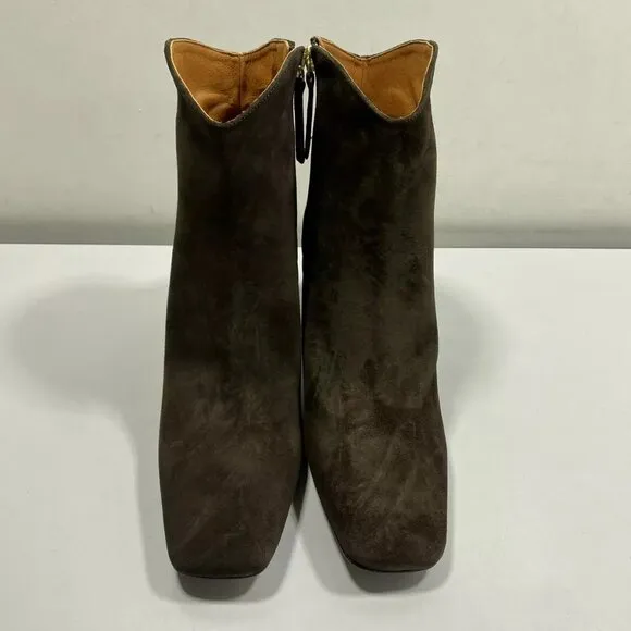 NEW ANTHROPOLOGIE Women's Suede Western Booties Size 10 Side Zip Heel Square Toe
