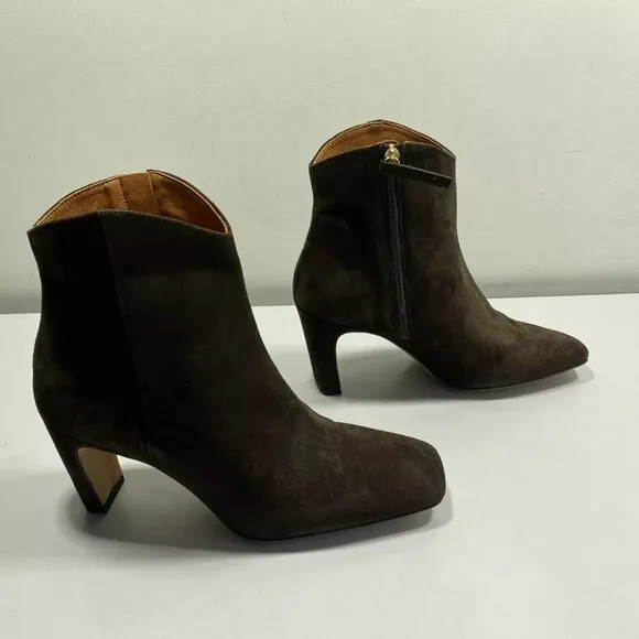 NEW ANTHROPOLOGIE Women's Suede Western Booties Size 10 Side Zip Heel Square Toe