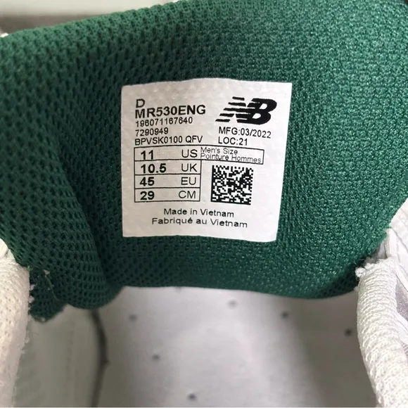 New Balance 530 Sneakers-White/Green-Men Size 11