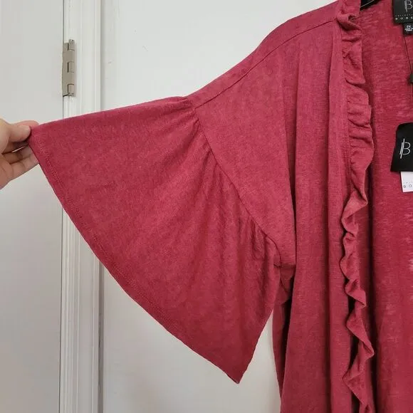 NEW Bobeau Burgundy Wine Red Marianne Ruffle Flare Short Sleeve Knit Cardigan