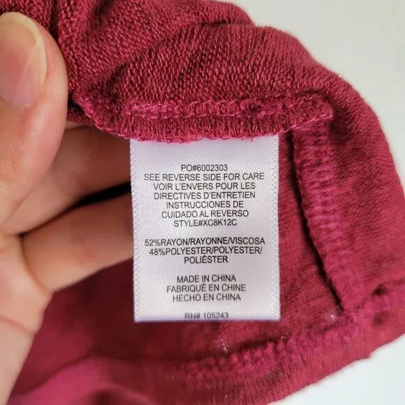 NEW Bobeau Burgundy Wine Red Marianne Ruffle Flare Short Sleeve Knit Cardigan