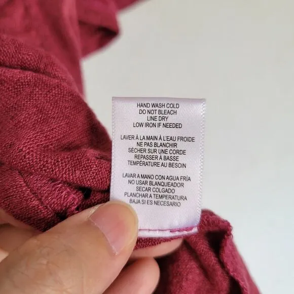 NEW Bobeau Burgundy Wine Red Marianne Ruffle Flare Short Sleeve Knit Cardigan