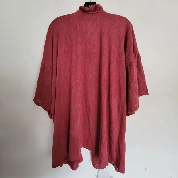NEW Bobeau Burgundy Wine Red Marianne Ruffle Flare Short Sleeve Knit Cardigan