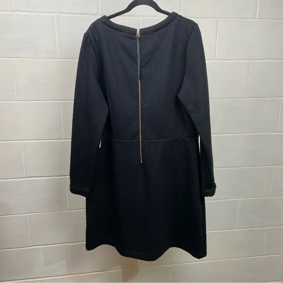 NEW Boden Black Long Sleeve Jacquard Shift Dress Size 16L Sixties Lined Pockets