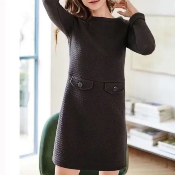 NEW Boden Black Long Sleeve Jacquard Shift Dress Size 16L Sixties Lined Pockets