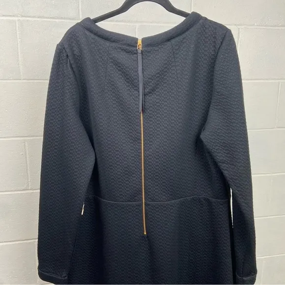 NEW Boden Black Long Sleeve Jacquard Shift Dress Size 16L Sixties Lined Pockets
