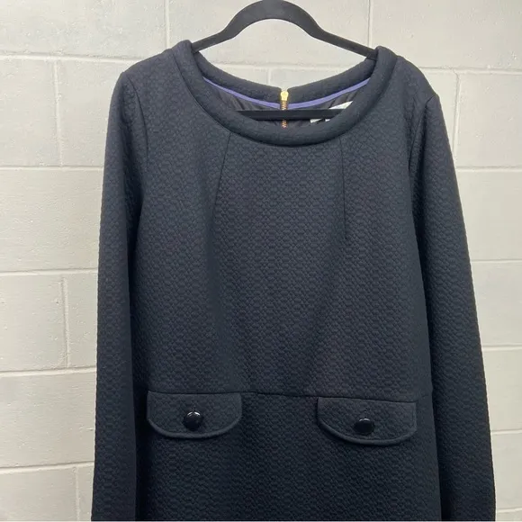 NEW Boden Black Long Sleeve Jacquard Shift Dress Size 16L Sixties Lined Pockets
