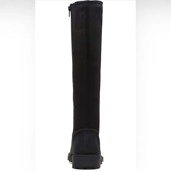 New | Clarks Women's Opal Glow Black Leather Knee-High Boots, size 11