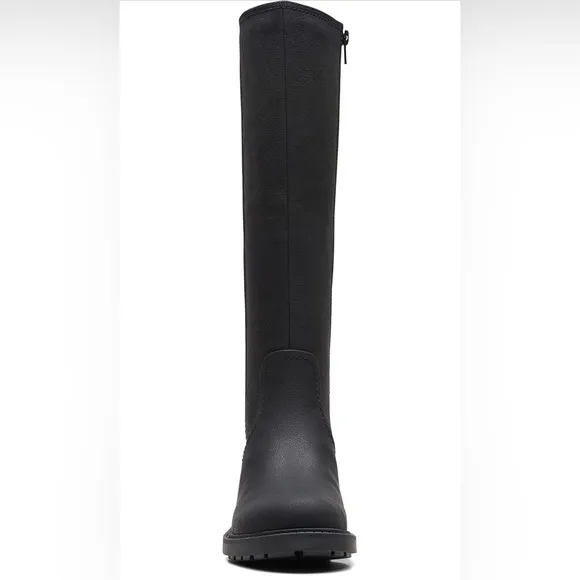 New | Clarks Women's Opal Glow Black Leather Knee-High Boots, size 11