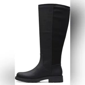 New | Clarks Women's Opal Glow Black Leather Knee-High Boots, size 11