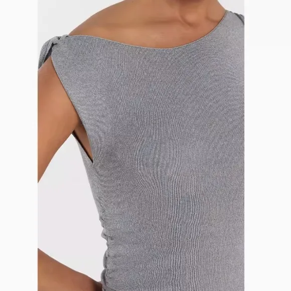 NEW DISSH Poppy Bitter Choc Asym Midi Dress - Silver Gray