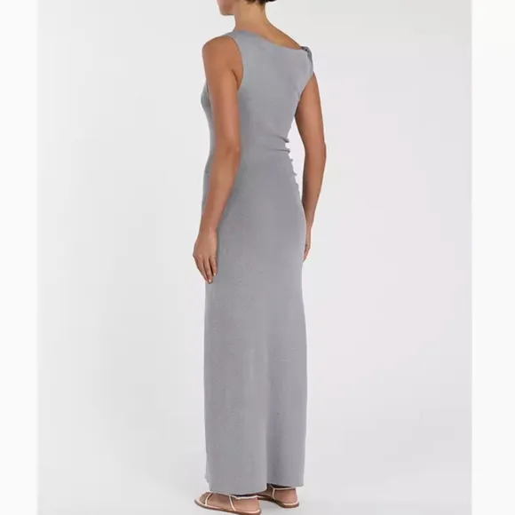 NEW DISSH Poppy Bitter Choc Asym Midi Dress - Silver Gray