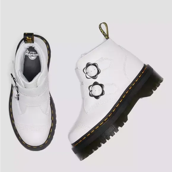 New Dr. Martens Devon Flower Buckle Platform Boots