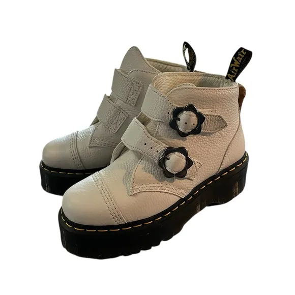 New Dr. Martens Devon Flower Buckle Platform Boots