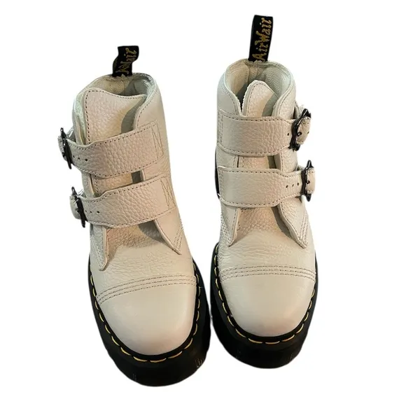 New Dr. Martens Devon Flower Buckle Platform Boots