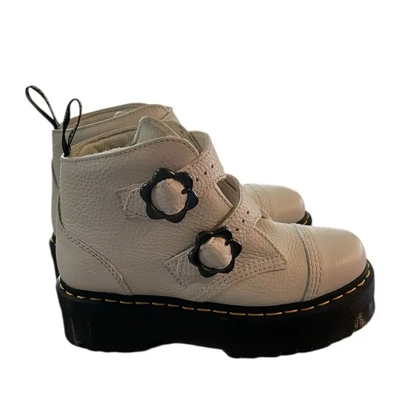 New Dr. Martens Devon Flower Buckle Platform Boots
