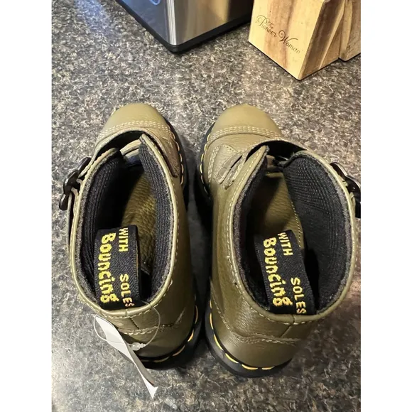 New Dr. Martens Devon Flower Buckle Platform Leather Boot