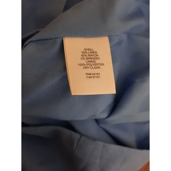 NEW Eliza J Linen Blend Faux Wrap Dress Size 12 Blue Midi Sheath Boat Neck