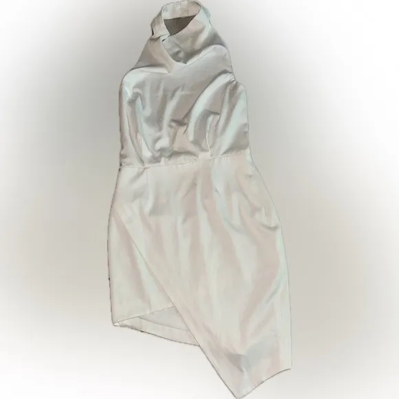 NEW ELLIATT Camo ASYMMETRIC White Ivory SATIN Halter DRAPED Cocktail Dress sz M