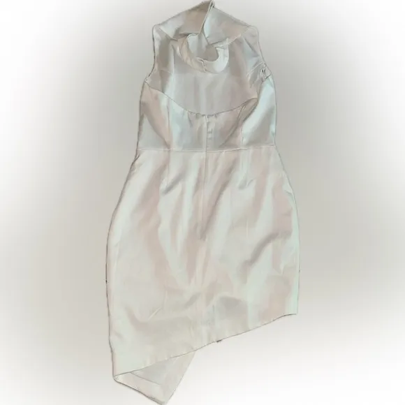 NEW ELLIATT Camo ASYMMETRIC White Ivory SATIN Halter DRAPED Cocktail Dress sz M