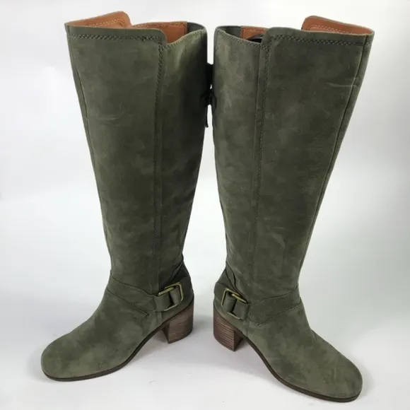 New Franco Sarto Army Green Suede Heeled Boots 6.5
