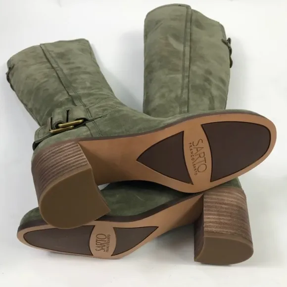 New Franco Sarto Army Green Suede Heeled Boots 6.5