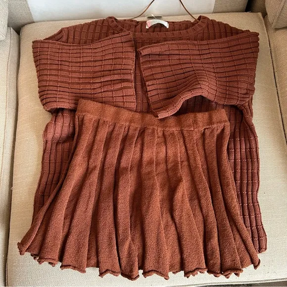 NEW Free People Kenzie Sweater Knit Set - Brownstone Cafe Brown