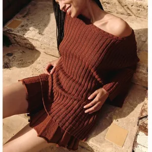 NEW Free People Kenzie Sweater Knit Set - Brownstone Cafe Brown