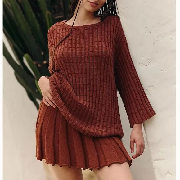 NEW Free People Kenzie Sweater Knit Set - Brownstone Cafe Brown