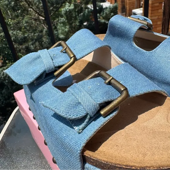 New Free People Rule Breaker Flatform Sandal Shoes Platform Denim Blue 8.5/39