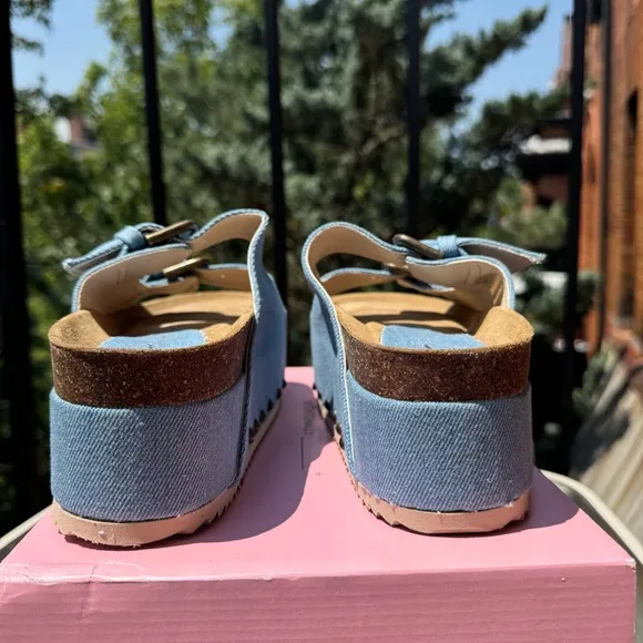 New Free People Rule Breaker Flatform Sandal Shoes Platform Denim Blue 8.5/39