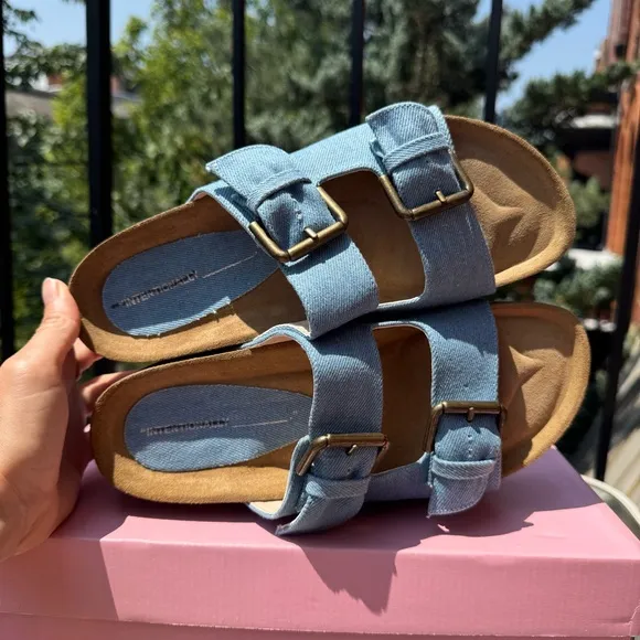 New Free People Rule Breaker Flatform Sandal Shoes Platform Denim Blue 8.5/39