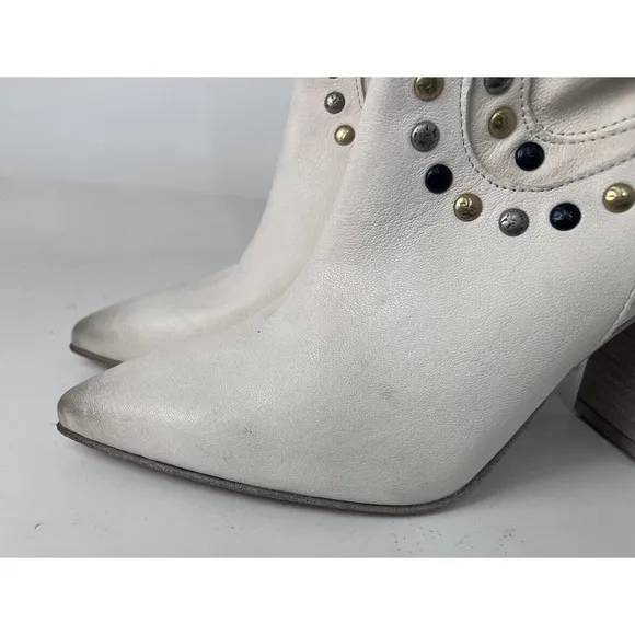 New Free People Studded Leather Dakota Heel Ivory Western Boots EU 41, US 11