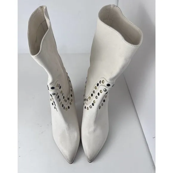 New Free People Studded Leather Dakota Heel Ivory Western Boots EU 41, US 11