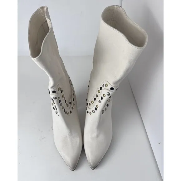 New Free People Studded Leather Dakota Heel Ivory Western Boots EU 41, US 11