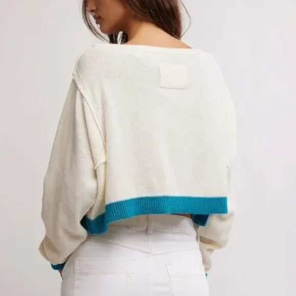 new FREE PEOPLE We The Free Into The Blue Pullover / Blue Combo