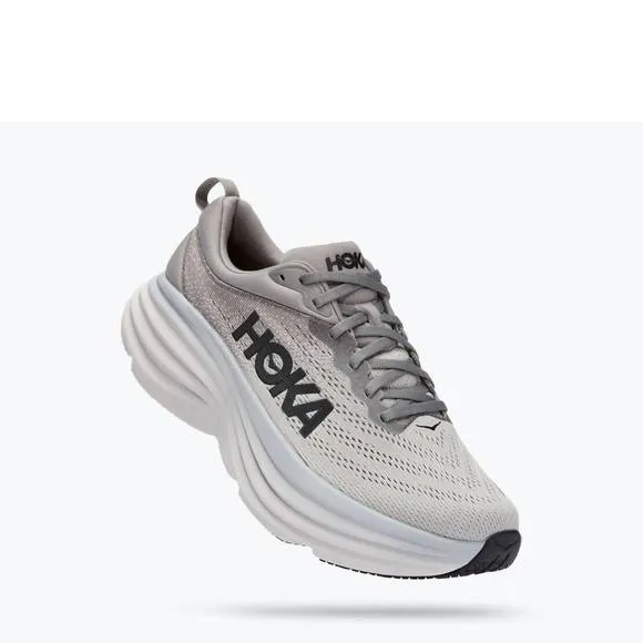 NEW HOKA men's bondi 8 shoes in sharkskin/harbor mist