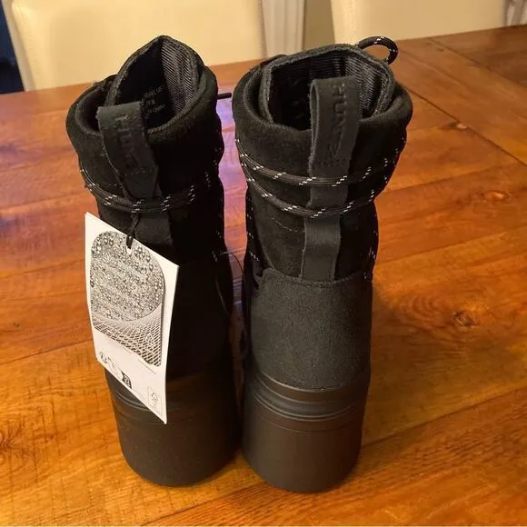 NEW Hunter Discoverer Mid Lace-up Leather Heel Boots Waterproof Black Size 9