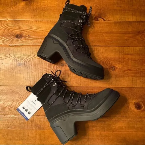 NEW Hunter Discoverer Mid Lace-up Leather Heel Boots Waterproof Black Size 9